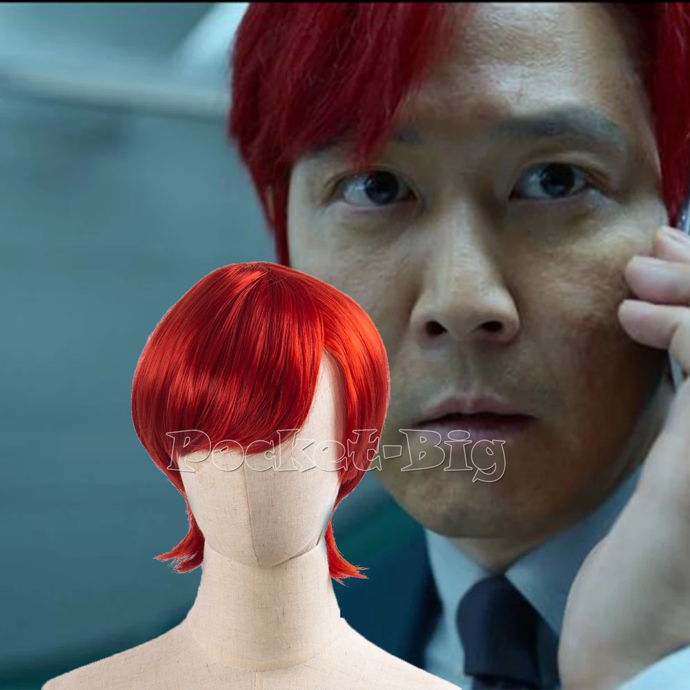 

Squid Round Six Game Lee Jung-jae Jung Ho-yeon Cheng Qixun No. 456 Cosplay Wigs Victory Red Short Hair Bangs Curls
