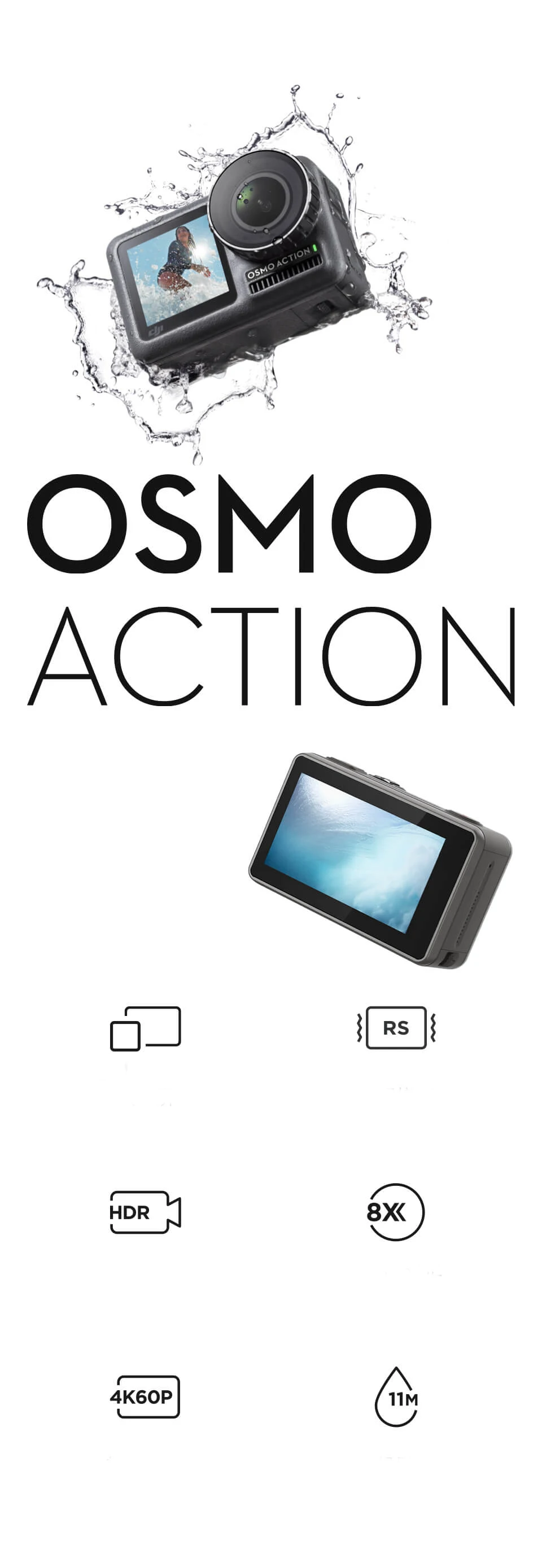 للبيع دي جي أوزمو عمل UHD 4K عمل الكاميرا 11m كاميرا رياضية مقاومة للماء