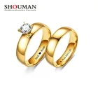 SHOUMAN индивидуальная гравировка имени на заказ большие кубические циркониевые парные кольца из нержавеющей стали для мужчин женщин обручальные ювелирные изделия