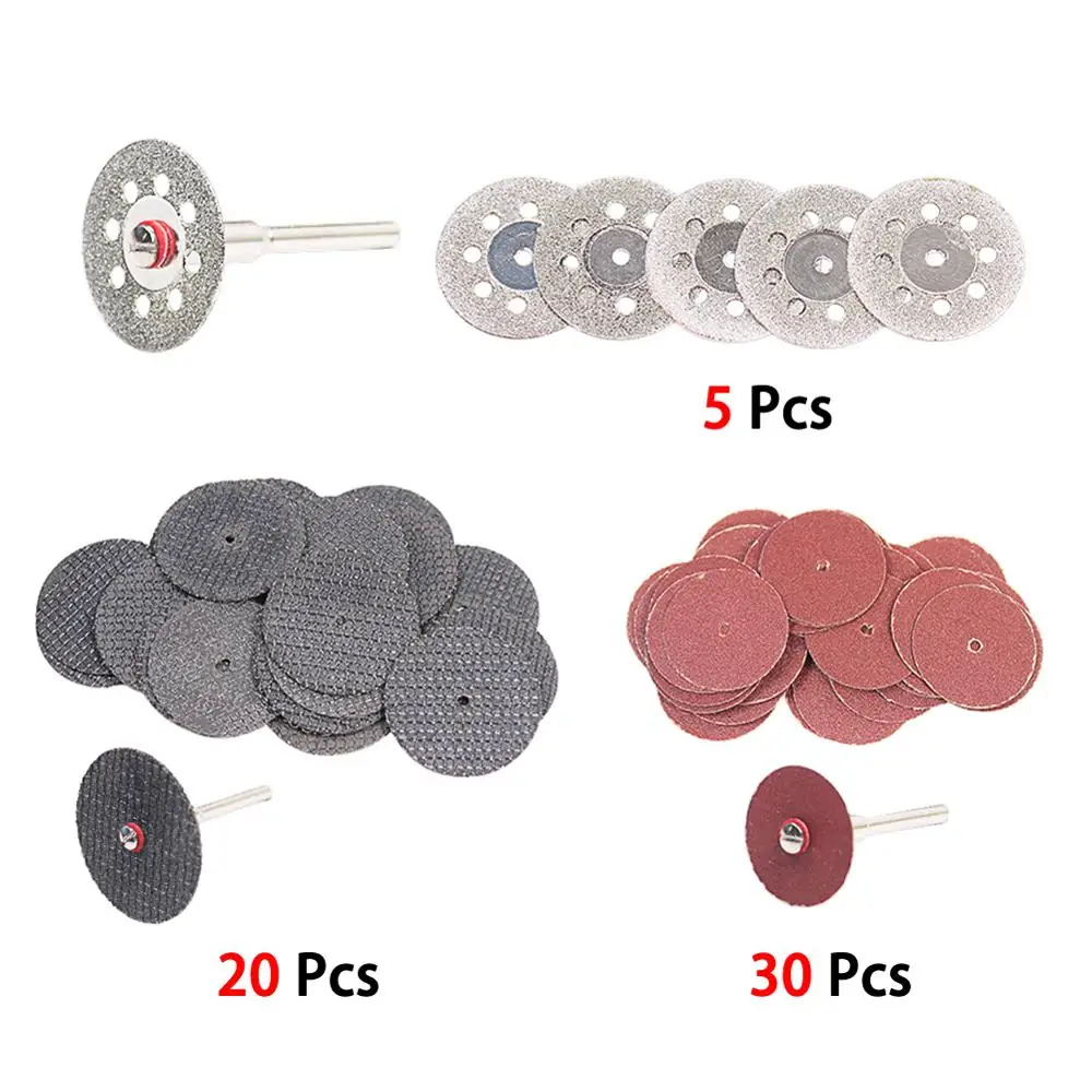 

10 pcs / set 22/25/30 mm Mini Diamond Saw Blade Silver Cutting Discs with 2X Connecting Shank for Dremel Drill Fit Rotary Tools