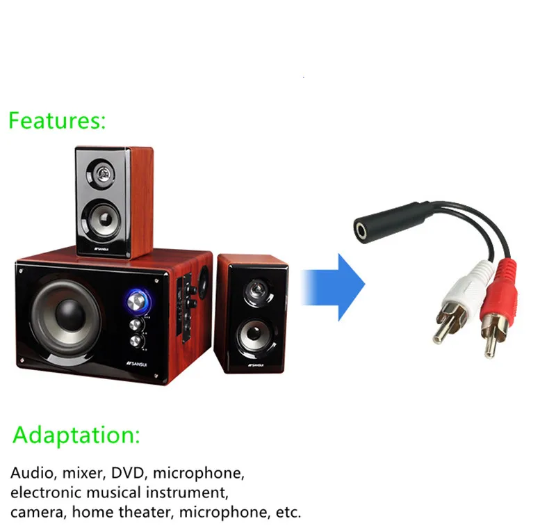 

1PC Universal 3.5mm Y Adapter Stereo Audio 3.5MM Jack Female To Standard 2RCA Lotus Head Male Socket Headphones Aux Cable