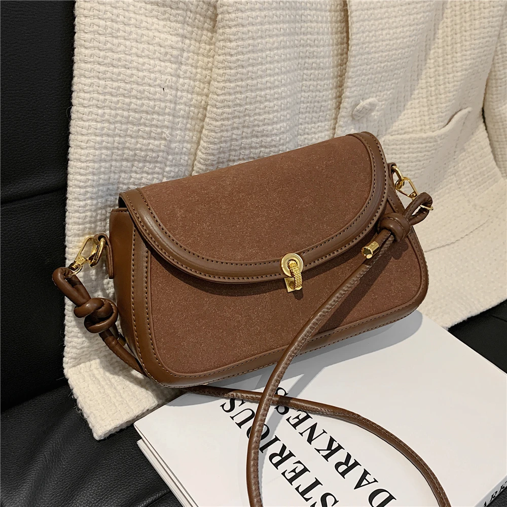

Trendy Vintage Twist Lock Suede Small Crossbody Shoulder Bags For Women Brand Designer Roomy Flap Ladies Handbags Winter 2021