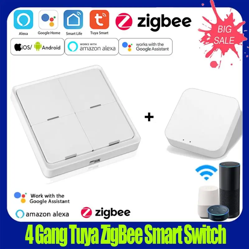 

Беспроводной смарт-переключатель Tuya ZigBee, 4-х клавишный кнопочный контроллер с питанием от батареи, 12 сцен автоматизации, для устройств Tuya