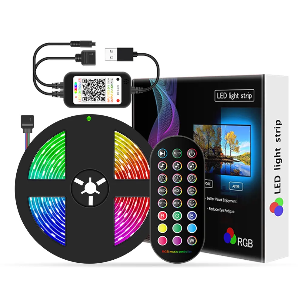 

Светодиодные ленсветильник, 5 м, Bluetooth, 24 клавиши, RGB 5050 SMD