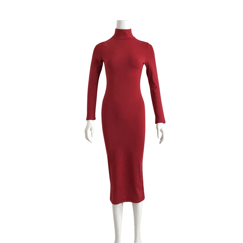 Водолазка с длинным рукавом Миди платье Vestido женское осенне зимнее тонкое