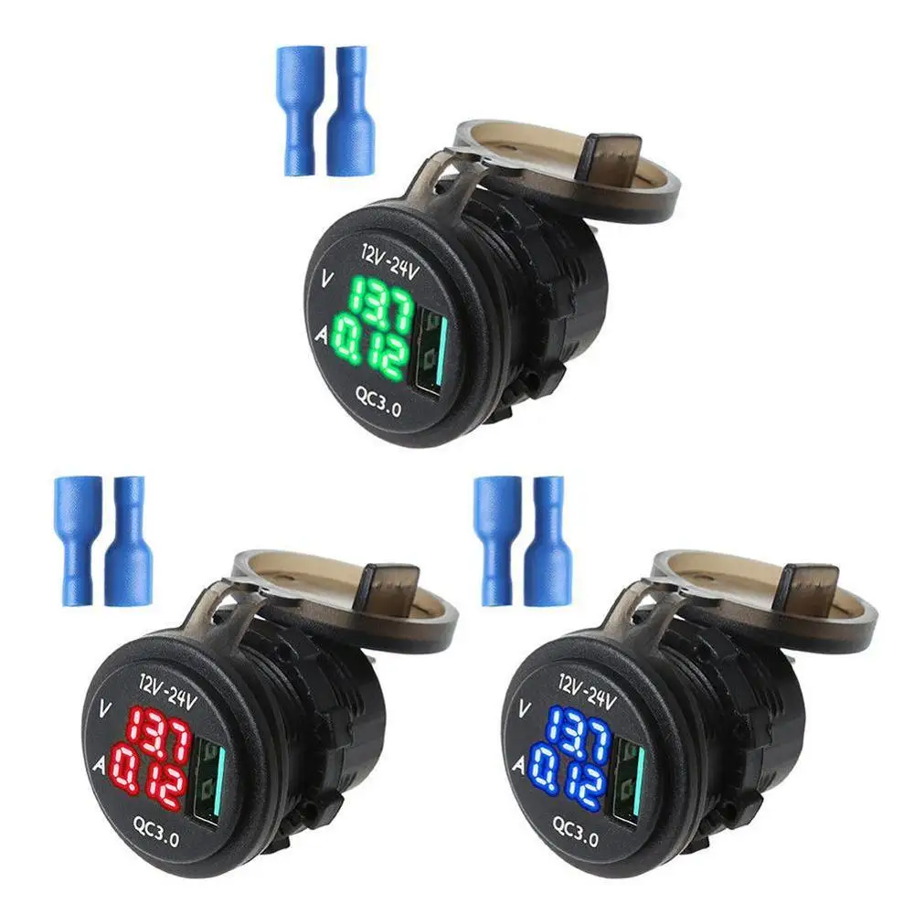 

QC 3.0 USB Charger Socket LED Voltmeter Current Display Charger Motorcycle For Car Voltmeter Boat F5A8
