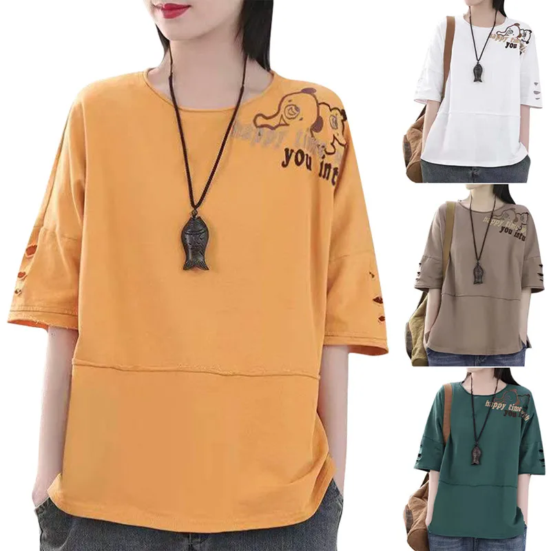 

Женская футболка с круглым вырезом с короткими рукавами и принтом свободные повседневные топы блузка модная одежда