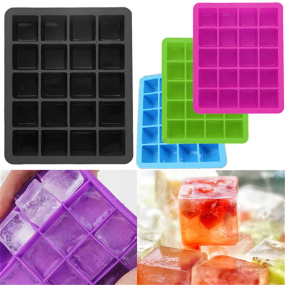 

2 Pcs 20 Cavity Square Cube Ice Mold Tray Ice Balls Maker Mold Flexible Silicone Ice Tray for Whiskey Cocktails (Black)
