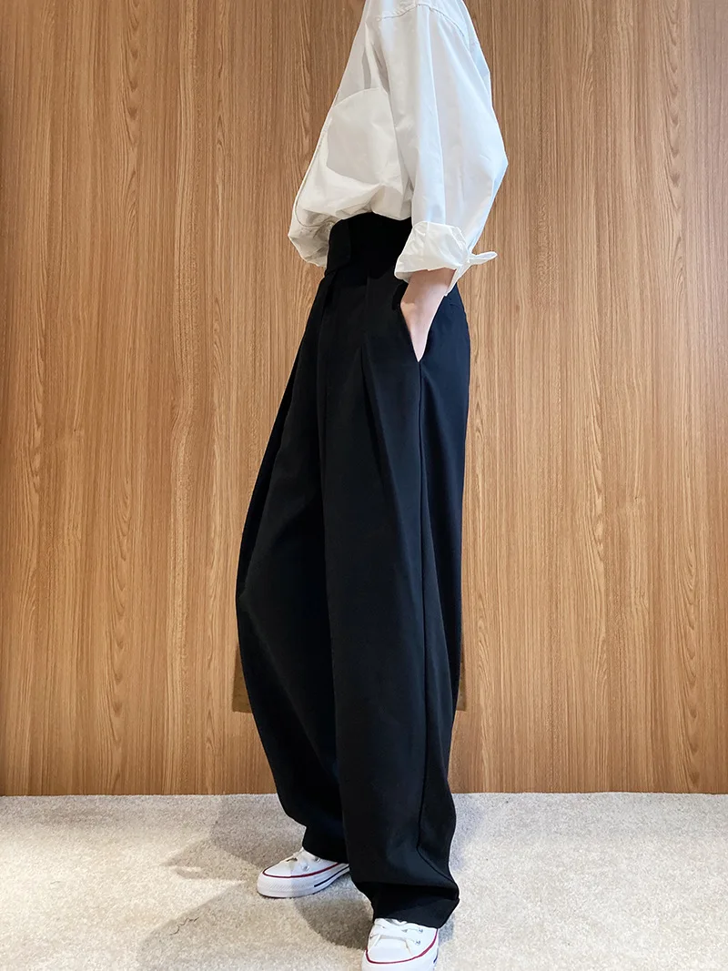 

High Waist Design Velcro Suit Pants Women Spring Autumn Loose Trousers Casual Solid Long Wide Leg Mopping Pants 20