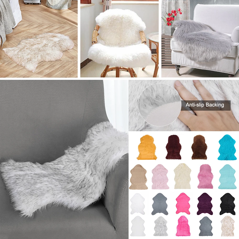 Carpet Faux Fur Sheepskin Rugs Lambskin Rug Fluffy Area Sofa Chair Cushion For Living Room Anti-slip Floor Mats | Дом и сад