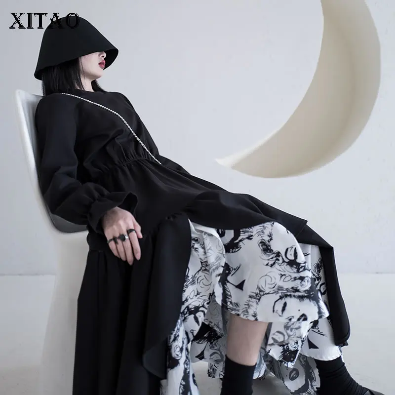 XITAO/платья с индивидуальным принтом асимметричное Свободное длинное женское