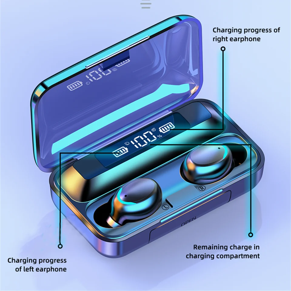 

Wireless Headphones F9-5 TWS Bluetooth Earphones 9D Stereo Sports Waterproof Earbuds Headsets With Microphone Wholesale