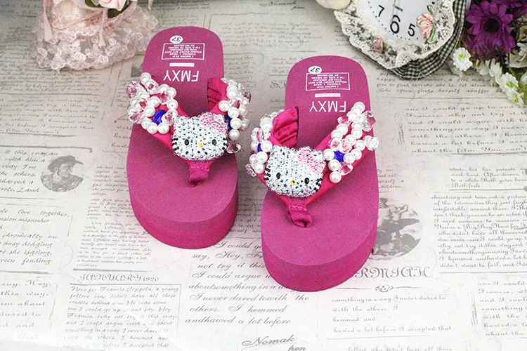 

Flowers Rhinestones Flip Flops Pearl High Heel Beach Slippers Wedge Leisure Shoe For Sale Online Women's Sandals Comfort Shoes