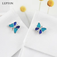 lepton cufflinks for mens shirts cuff cufflinks animal butterfly button high quality crystal cufflink wedding gift free shipping