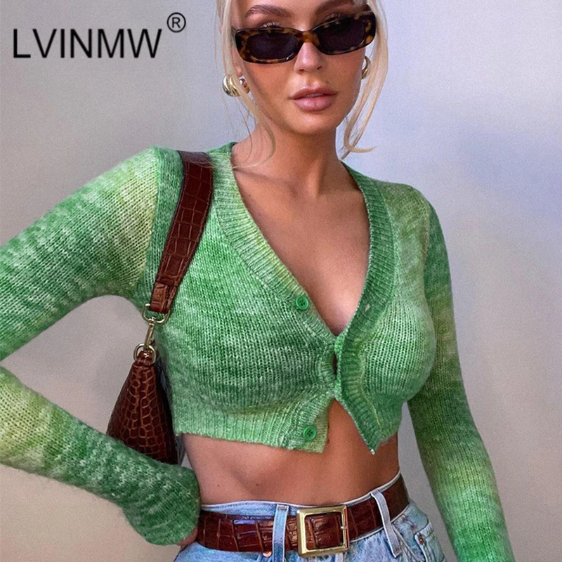 

LVINWM Cardigan Single Breasted Long Sleeve Navel Slim Sweaters Hit Color Fashion Designed Casual Tops Knitted Autumn Streetwear