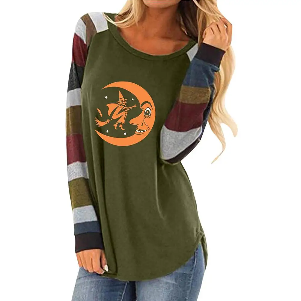 

Футболка женская с длинным рукавом, базовая Повседневная свободная туника с принтом на Хэллоуин, пуловер