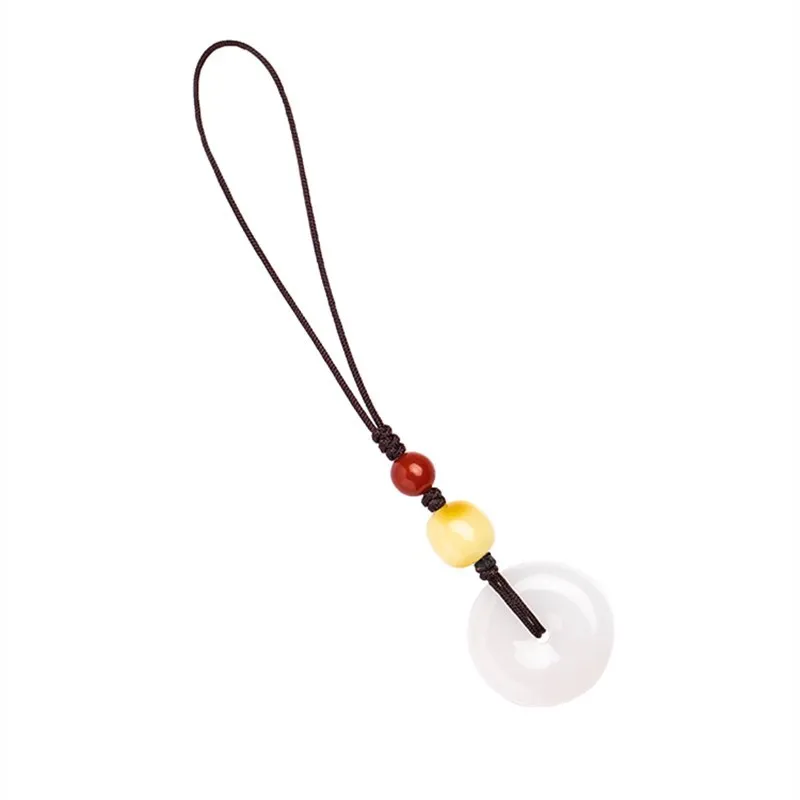 

Natural Hetian white jade safe buckle mobile phone chain original DIY men and women pendant with beeswax mobile phone pendant