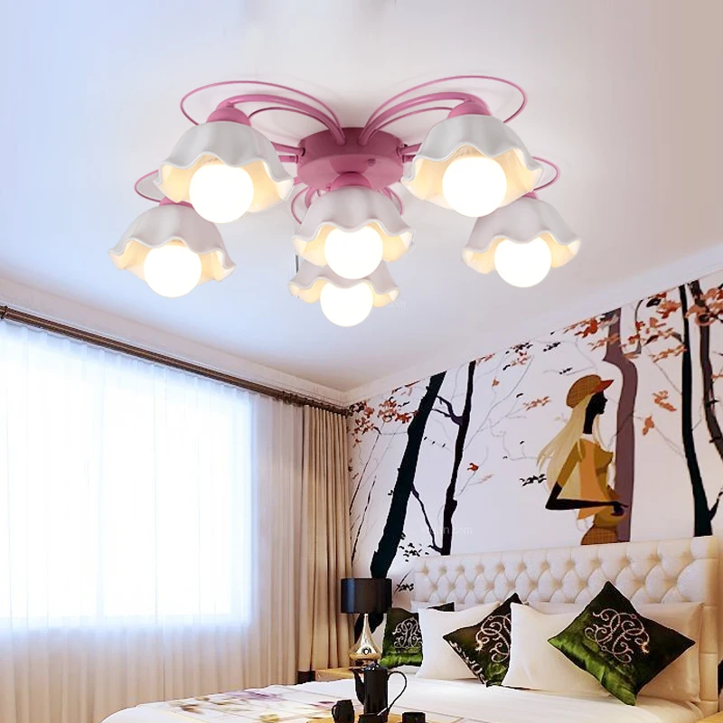 Скандинавские светодиодные потолочные светильники детская розовая потолочная