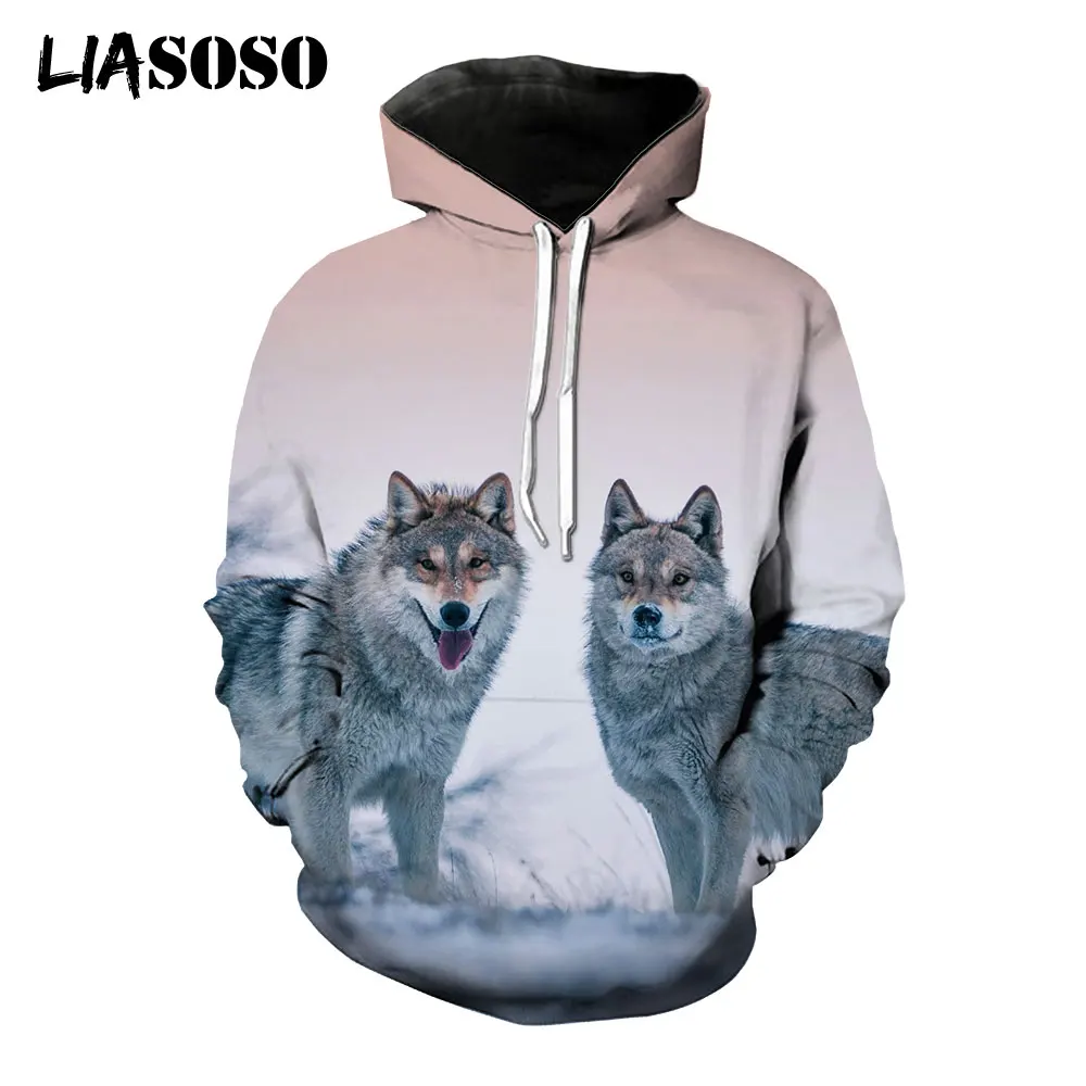 

LIASOSO 3D Print Animal Wolf Hoodie Hooded Men Fashion Top Unisex Casual Pullover Sweatshirt Streetwear Boys/Girls