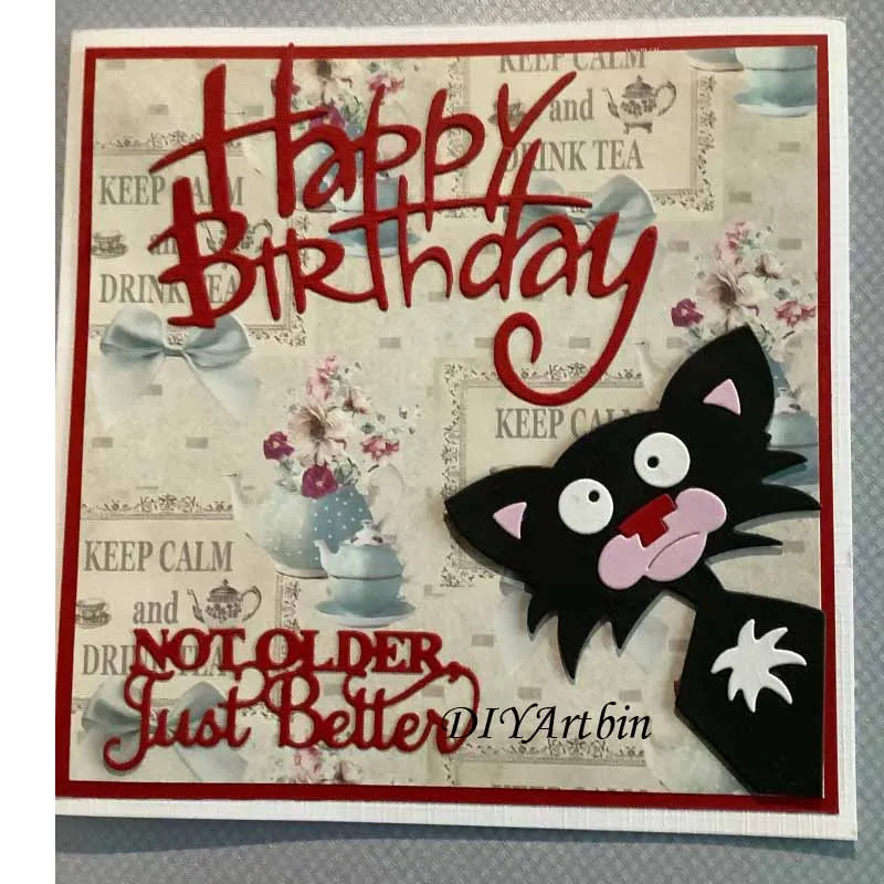 Christmas Cat metal cutting Dies scrapbooking new arrival 2020 Children Birthday Wishes Card Layering Die Making | Дом и сад