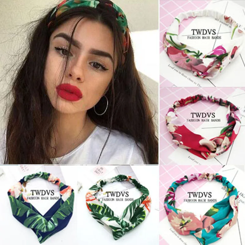 

TWDVS Fashion Floral print Knot Women Headband Vintage Hairband Girls Headwear Leopard Headband Lady Hair Accessories