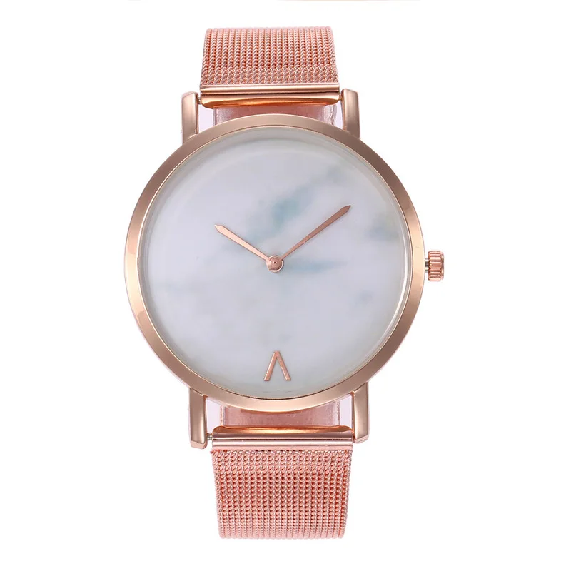 

2020 Special Offer Real + Bracelet Watches Marble Inverted V Alloy Mesh Belt Watch Ladies Fashion Quartz Wristwatches