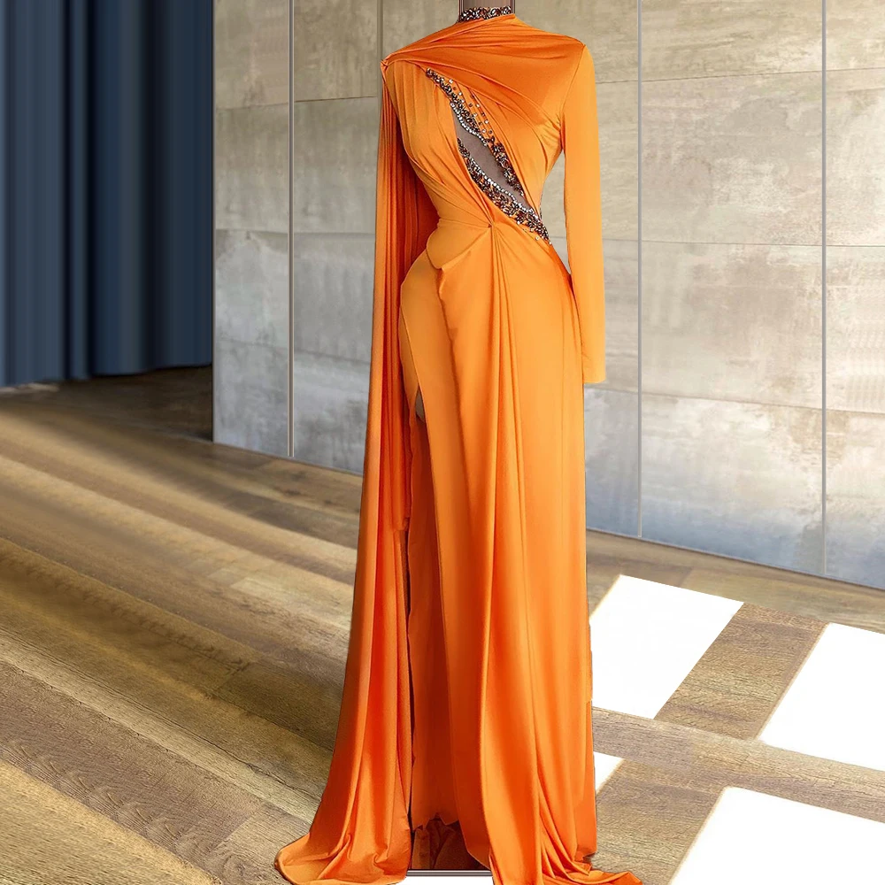 Verkauf Orange Einzigen Langen Ärmeln Saudi-arabien Israel Türkei Abendkleider Robe De Soirée De Mariage Frauen Celebrity Kleider