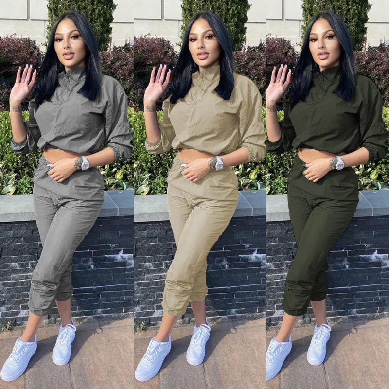 

Женский спортивный костюм Donsignet, однотонный эластичный костюм из двух предметов, топ и штаны, осень