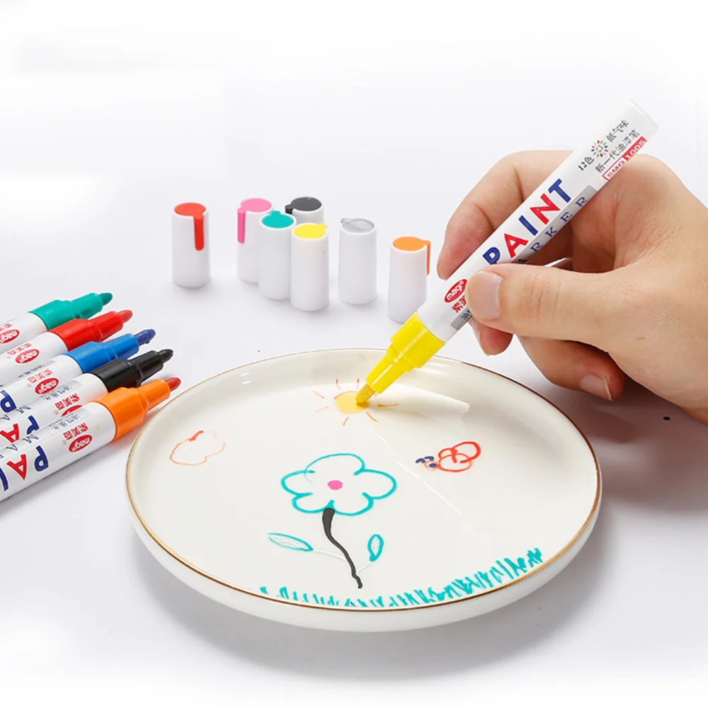 

12 Pcs Oily Paint Marker Pen Quick-Dry Marker Pen High Temperature Resistant Oil Pen Stationery for Students School Office