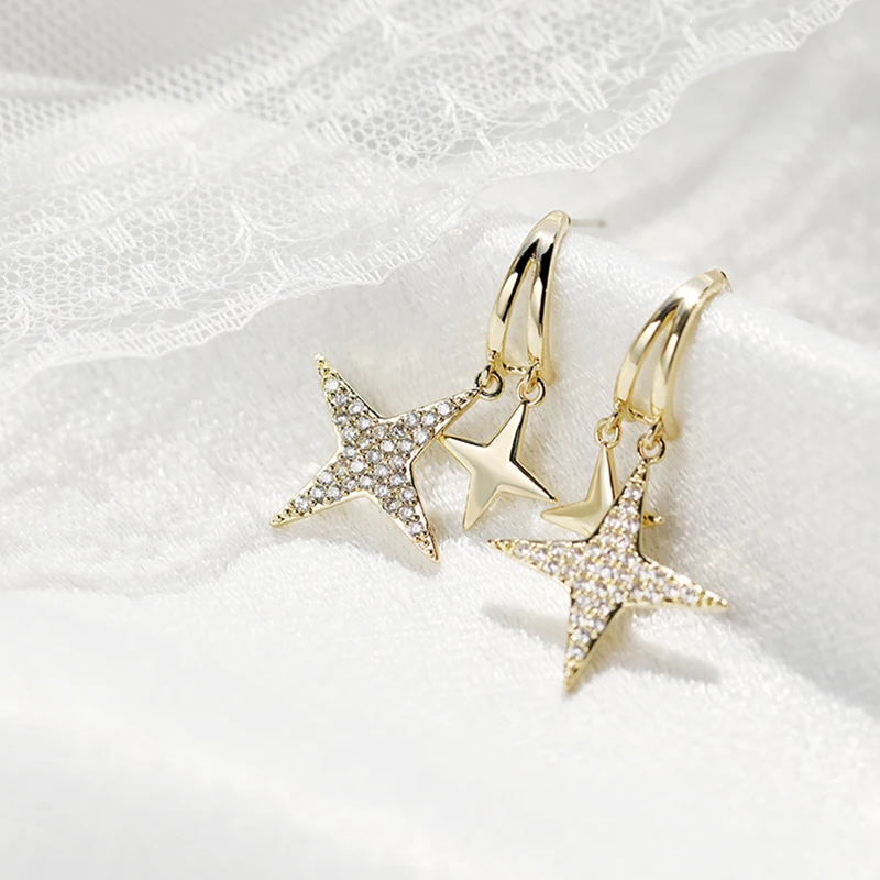 

Korean Fashion Gold Star Pendant Earrings Classic Cross Inlaid Zircon Earrings for Women Girl Luxury Unusual Stud Jewelry