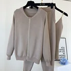 Сезон весна-осень; Вязаный жилет на молнии Кардиган с брюками из 3 предметов спортивной костюм, женские, мягкие, теплые, однотонные Цвет спортивный костюм; Новинка