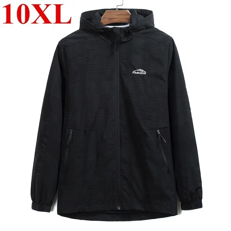 10XL размера плюс ультра светильник для мужчин Летняя куртка с капюшоном ветровка