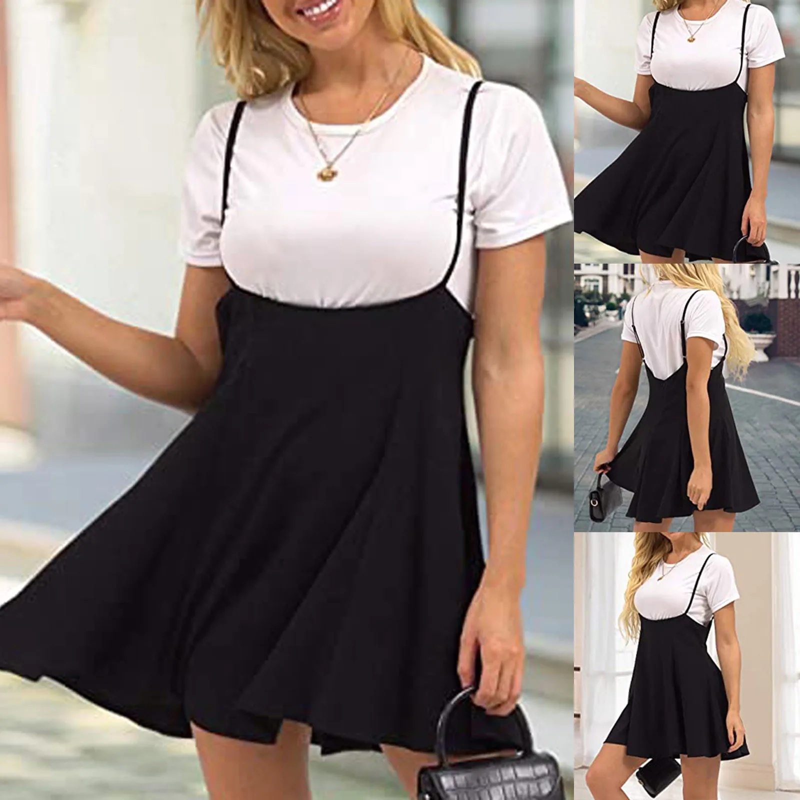 

SAGACE Solid color sexy dress with suspender half length lotus swing skirt women's 2021 summer new women's wear robe été