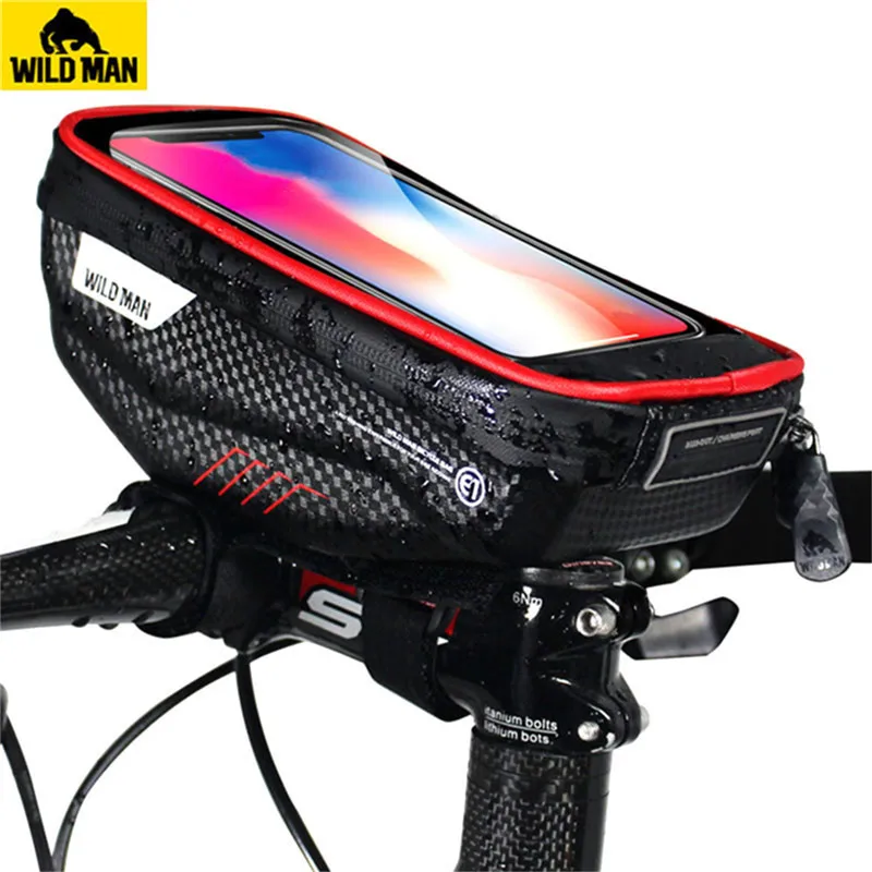 

WILD MAN MTB Bicycle Bag Front Rainproof 5.8/6.0 Inch Phone Case Touch Screen Road Bike Bag Front Tube Bag Cycling Accessories