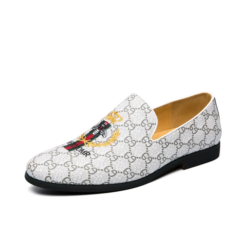 

Men's New PU Leather Embroidered Loafers Casual Printed Moccasins Oxfords Party Driving Flats Low-Heel Round Toe Everyday Shoes