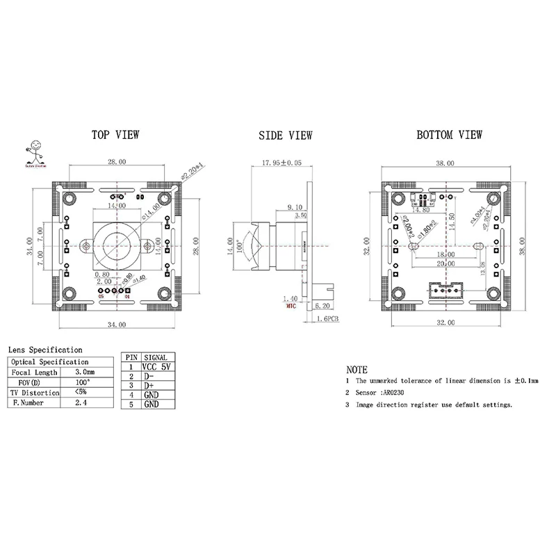 

HBVCAM-1918WDR 2Mp 100 Degree Lens USB Webcam Camera Module Board Free Drive for Laptop