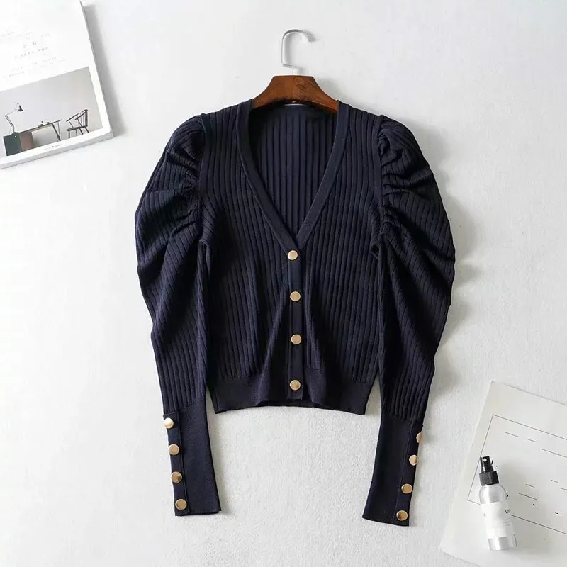 2019 Новый женский осенний винтажный кардиган с v-образным вырезом на пуговицах