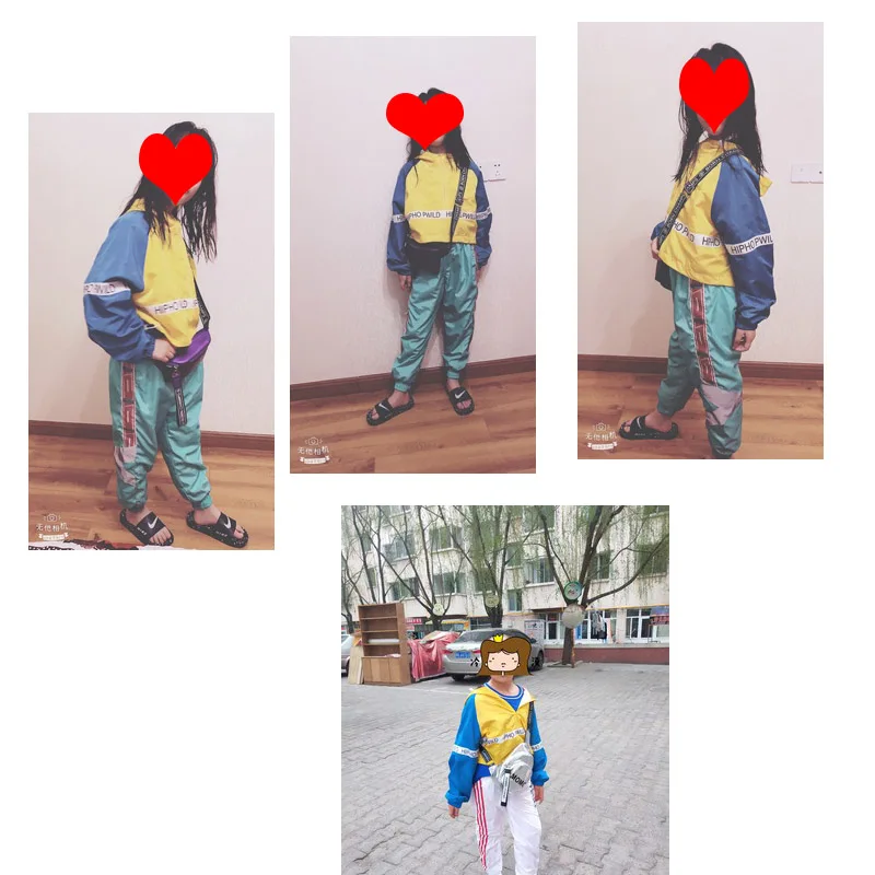 

Hip Hop Dance Costumes Girls Colorblock Coat Pants Children Street Dance Clothes Boys Jazz Dance Wear Kids Stage Outfits DN2610