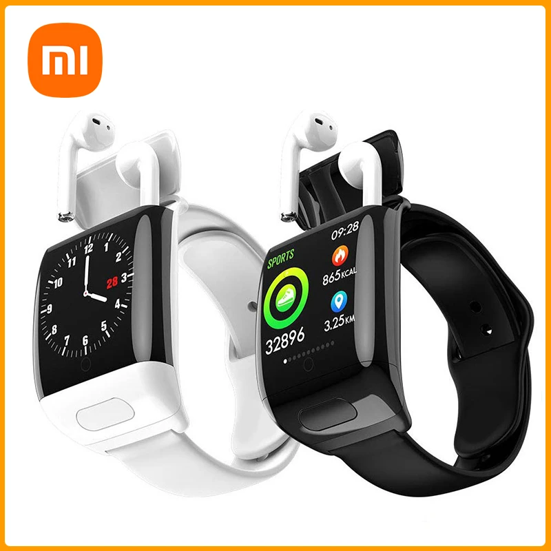 

Смарт-часы Xiaomi с настоящими беспроводными наушниками BT 5.0, музыкальные вкладыши, ЭКГ, монитор сердечного ритма, артериального давления, водо...