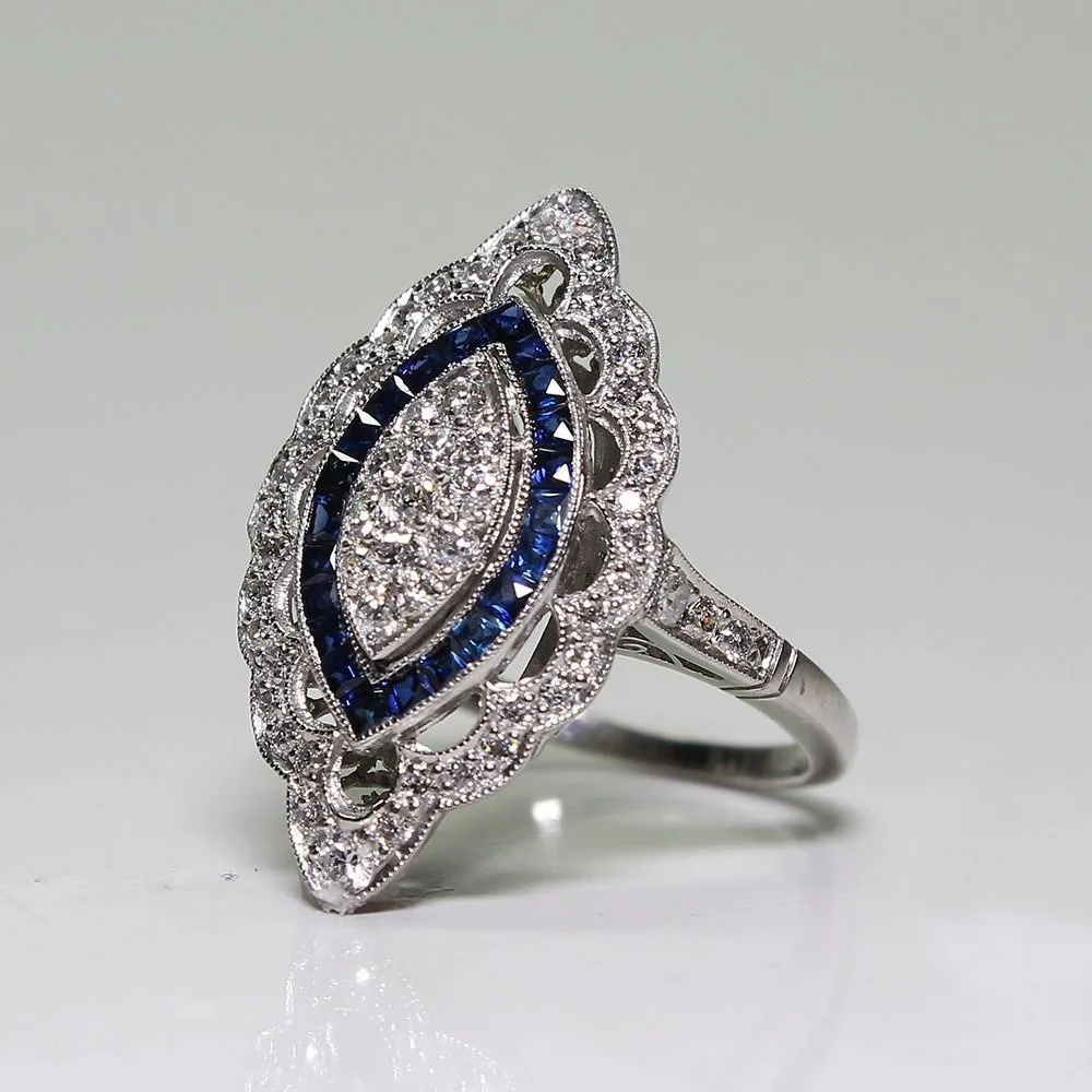 

HOYON Vintage Palace Style Sapphire Ring Engagement Wedding Luxury Women's Diamond Ring s925 Silver Hollow Design Jewelry Gift