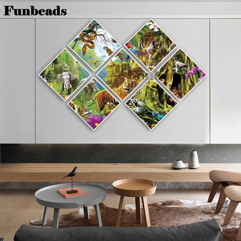 

7 pieces Diamond Painting 5D Animal World Tiger Elephant Diamond Embroidery Painting DIY Mosaic Gift Home Decor FF4347