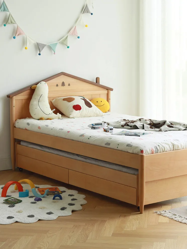 Детская кровать Beimo двухслойная Выдвижная цельная деревянная из Букового дерева