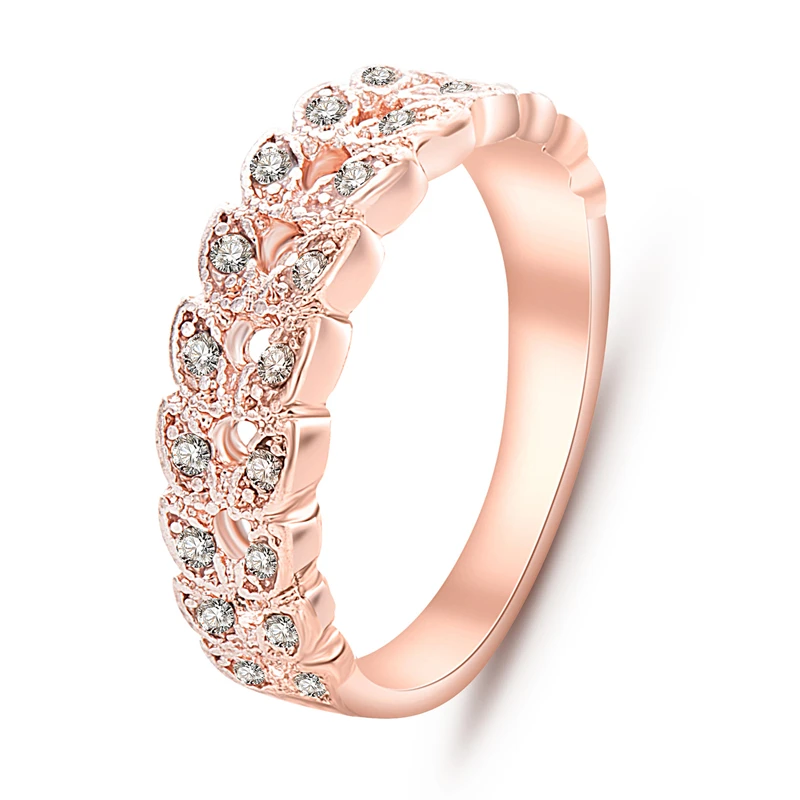 Лидер продаж кольца из розового золота с листьями Стразы кристаллами для женщин