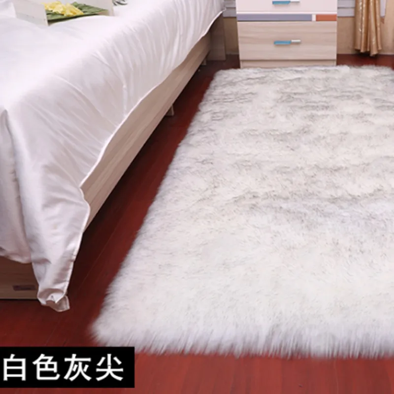 White Gray Tip Прямоугольные коврики из мягкого искусственного меха овчины для спальни, напольные ворсистые шелковистые плюшевые ковры, белый ковер из искусственного меха, прикроватные коврики - Цвет: White Gray Tip