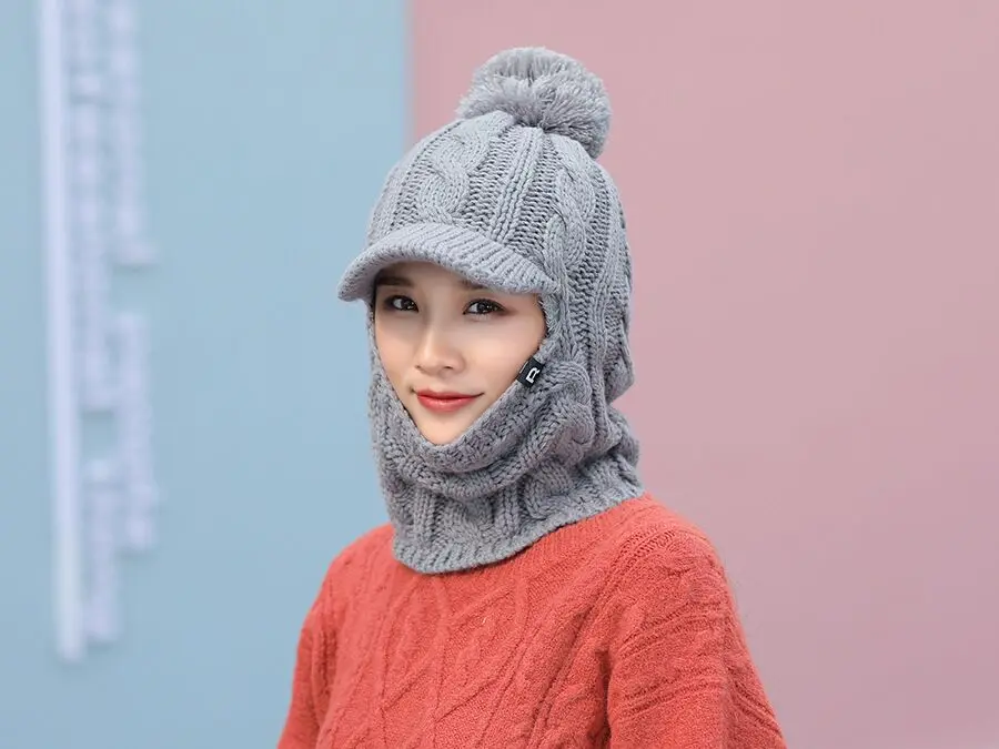 Winter Hat Women girl Warm Skullies Beanies Hat Face Neck Protection Balaclava Mask Gorras Bonnet Knitted Hat Ski Cap