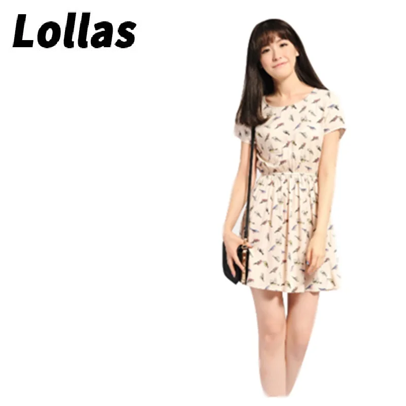 Lollas модное Европейское и американское платье с птицами молочные шелковые
