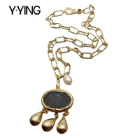 y%c2%b7ying 20%c2%a0grey agates druzy white rice freshwater pearl gold filled chain pendant necklace