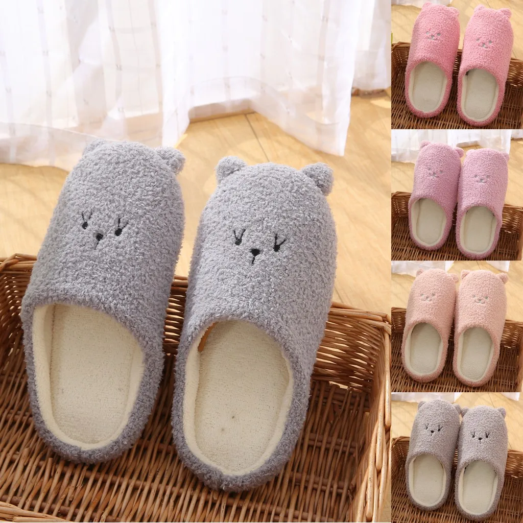 JAYCOSIN New Indoor Home Floor Soft Women's Shoes Warm Cute Animal Bear Winter Fur Slip-On Cotton Slippers A513 | Обувь