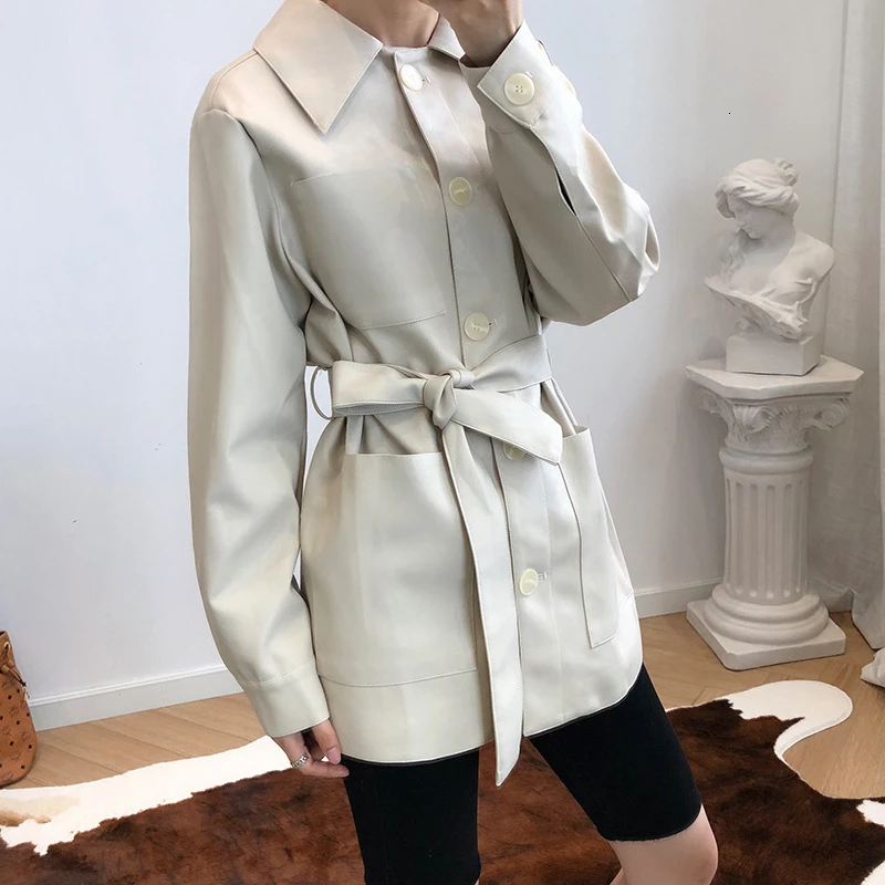 CHICEVER/Женская куртка из искусственной кожи со шнуровкой воротник с отворотами