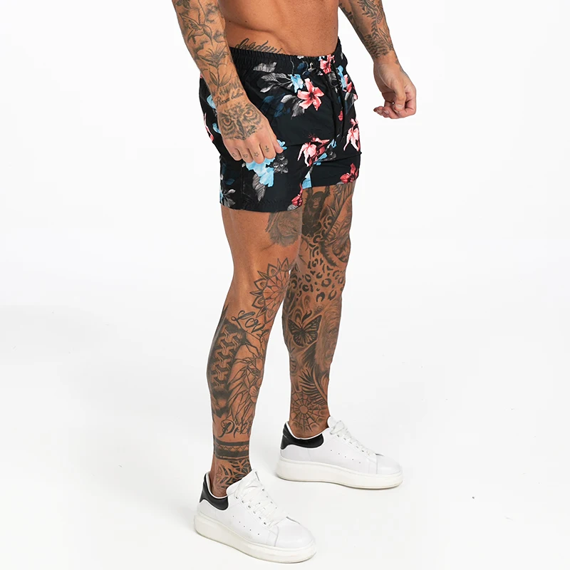 flower black Mens Swim Trunks Mesh Lining Men Board Shorts with Pockets Swim Wear for Surfing, Swimming Summer Holiday Bathing Suits Fast Dry - Цвет: flower black